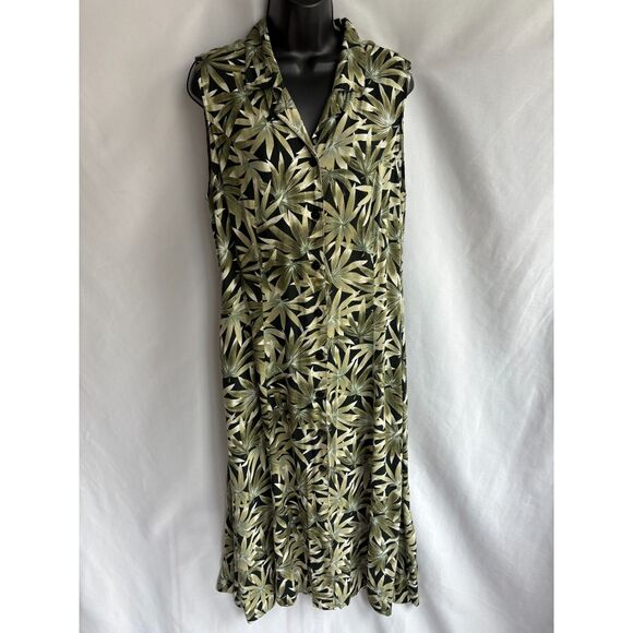 Vintage Erika Maxi Tropical Dress Green Size L Feminine Flowy Button Front - Picture 1 of 10